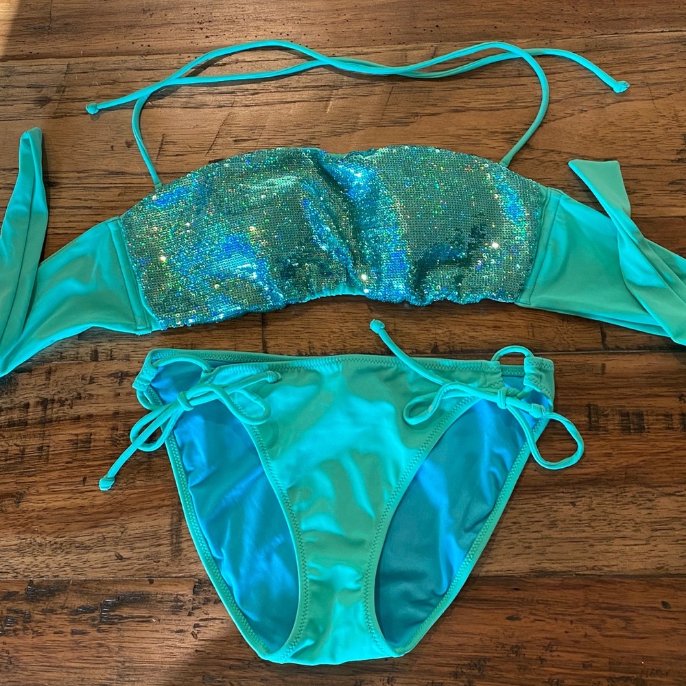 Victoria’s Secret Bikini Sequins Aqua EUC